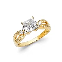 14k Yellow Gold CZ Cubic Zirconia Simulated Diamond Princess cut Engagement Ring Size 7 Jewelry Gifts for Women