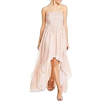Speechless Womens Pink Embellished Sheer Floral Sleeveless Sweetheart Neckline Hi-Lo Prom Dress Juniors 9