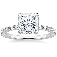 10K Solid White Gold Handmade Engagement Ring 1.0 CT Princess Cut Moissanite Diamond Solitaire Wedding/Bridal Ring Set for Women/Her Propose Rings