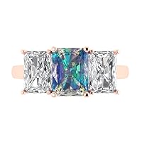 Clara Pucci 4.0ct Emerald Cut 3 Stone Solitaire Blue Moissanite Ideal Engagement Promise Anniversary Bridal Designer Ring 18K Rose Gold