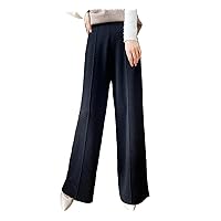 Women Autumn Winter 100% Cashmere Pants High-Waist Knit Trousers Loose Thicken Wide Leg Leggings