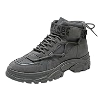 Men's Fashionable Ankle Top Sneakers, Wear-resistant Non-Slip Outdoor Shoes For Hiking Trekking Men's Preppy Style Service Boots With Side Zipper, Casual Lace-up Walking Shoes, Ankle Boots
