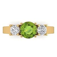 Clara Pucci 1.6 Brilliant Round Cut Solitaire 3 stone Natural Green Peridot Anniversary Promise Engagement ring 18K Yellow Gold