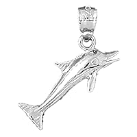 14K White Gold Dolphins With Sail Boat Pendant