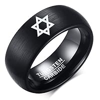 8MM Star Of David Jewish Symbol Tungsten Carbide Wedding Jewelry Band Fashion Ring