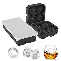 Ice Cube Trays Silicone Mold - Easy Release Ice Cube Molds Sphere Ice Ball Maker with Removable Lid and Large Square Ice Molds Reusable and BPA Free for Whiskey and Cocktails, Set of 3, Black
