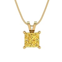 Clara Pucci 1.6 ct Princess Cut Genuine Yellow Simulated Diamond Solitaire Pendant Necklace With 16
