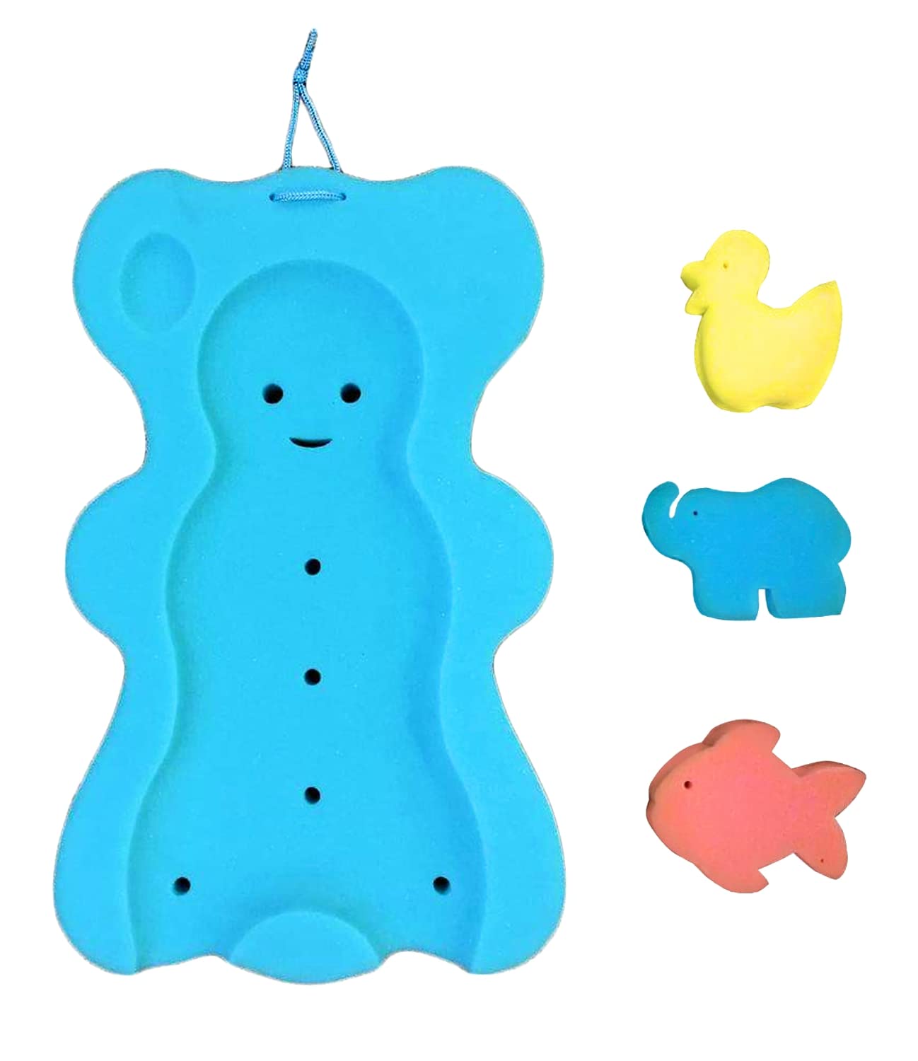 ReignDrop Baby Bath Sponge Mat for Tub – Safe Fun Sponge Bath Mat, Toys for Newborns – Toddler Bathing Cushion Insert with Inbuilt Drying Hanger – Bath Time Rest and Support for Sink (Small Bear)