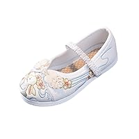 Girls Bunny Floral Embroidery Flats Linen Insole Cloth Shoes Chinese Traditional Retro