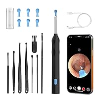 Ear Wax Removal Tool，Ear Cleaner Tools with 1296p HD Camera,Earwax Candles Removal 8 Ear Kit,Otoscope with 6 Led Light,Suitable for iOS and Android (黑色)