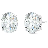 Choose Your Color 925 Silver Stud Earrings Oval Shape Gemstones 4-Prong Friction Back Solitaire Style Chakra Healing Birthstone Jewelry For Women and Girls