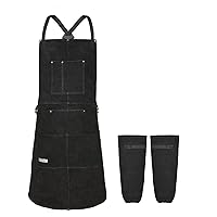 Leather Welding Apron with Welding Sleeves - 6 Tool Pockets for Men& Women - Work Apron - Ideal for Woodworking, Blacksmithing, Gardeners, Mechanics, BBQ - Adjustable M to XXXL…