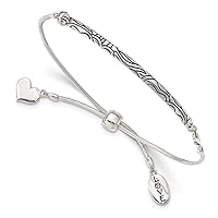 3.4mm 925 Sterling Silver Polished Fold over Adjustable Reflections Crystals Love Heart Adj. Bracelet Jewelry for Women