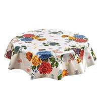 Round Freckled Sage Oilcloth Tablecloth in Mum White - You Pick The Size!