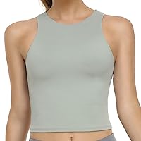 Colorfulkoala Women's High Neck Tank Tops Body Contour Sleeveless Crop Double Lined Yoga Shirts