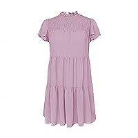 White Eyelet Dress,Solid Color Short Sleeved Dress High Waist Women's Simple Exquisite Design Coral Dresses for