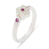 Solid 925 Sterling Silver Genuine Natural Ruby & Opal Womens Cluster Ring - Sizes 4 to 12 Available