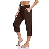 TARSE Women's Capri Yoga Pants Loose Soft Drawstring Workout Sweatpants Causal Lounge Pants with Pockets
