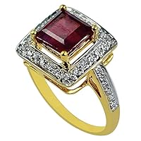 Carillon Ruby Gf Square Shape 7MM Natural Non-Treated Gemstone 14K Yellow Gold Ring Gift Jewelry for Women & Men