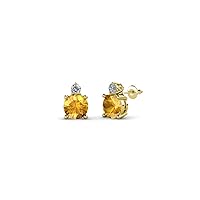 Round Citrine Diamond 1/2 ctw 2 Stone Womens Stud Earrings 14K Gold