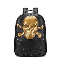 3D Skull Backpack, 3D Smile Pirate Skull And Crossbones (Gold)