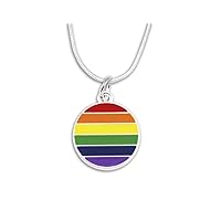 10 Pack Circle Rainbow Charm Necklaces for Gay Pride (10 Necklaces in Bags)