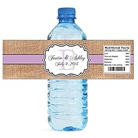 100 Burlap Lilac Stripe Monogram Wedding Water Bottle Labels Great for Engagement Bridal Shower Party 8
