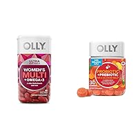 OLLY Ultra Women's Multi Softgels & Probiotic + Prebiotic Gummy, Digestive Support and Gut Health, 500 Million CFUs, Fiber, Adult Chewable Supplement for Men and Women, Peach, 30 Day Supply - 30 Count