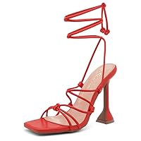 Shoe Land SL-Melody Womens Lace Up Heels Dressy Strappy Heels Square Open Toe Tie Up Stiletto High Heeled Sandals Black White Gold Fuchsia Red Heels for Prom Party