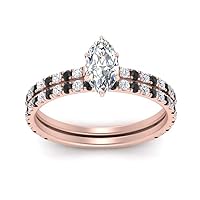 Choose Your Gemstone Three Quarter Diamond CZ Gallery Bridal Ring Rose Gold Plated Marquise Shape Wedding Ring Minimal Modern Design Birthday Wedding Gift US Size 4 to 12