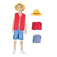Kids Costume Shirt Anime Cosplay Red Sleeveless Shorts Hat Halloween Outfits