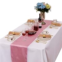 Pack of 10 Satin Table Runners 12 x 108 Inches for Wedding Party Engagement Event Birthday Graduation Banquet Decoration (Colors Optional) (Pink)
