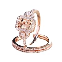 LMCIEZR Gorgeous 18K Rose Gold Filled Morganite Ring Engagement Bridal Women Jewelry Set Size 6-10 US code 6