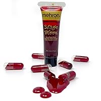 Makeup Stage Blood - 6 Pack of Easy to Fill Empty Capsules with 0.5 Ounce Tube of Blood - (Bright Arterial)