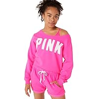 Victoria's Secret Fleece Cropped Sweatshirt, PINK Collection, Pink Daisy Classic Logo, Small