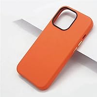 Leather Phone Case for iPhone 14 Pro Max 15 Pro 13 Mini 12 11 Xs Max Xr X 7 8 Plus SE 2022 Cowhide Back Cover,Orange,for iPhone13Pro