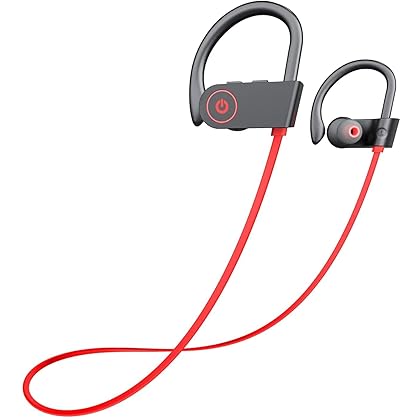Otium Bluetooth Headphones, Wireless Earbuds IPX7 Waterproof Sports Earphones with Mic HD Stereo Sweatproof in-Ear Earbuds Gym Running Workout 15 Hour Battery Sounds Isolation Headsets Red