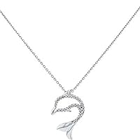 0.20 CT Round Cut White Diamond Dolphin Outline Pendant Necklace 14K White Gold Plated 925 Sterling Silver for Women's