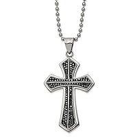 32mm Chisel Stainless Steel Polished Black Preciosa Crystal Religious Faith Cross Pendant a Ball Chain Necklace 22 Inch Jewelry for Women