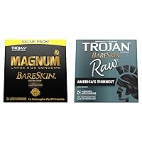 TROJAN Magnum BareSkin Premium Large Condoms & BareSkin Raw Thin Condoms, Lubricated Condoms for Men, America’s Number One Condom Brand, 24 Count Pack