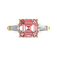 Clara Pucci 3.47ct Asscher Baguette cut 3 stone Solitaire with Accent Natural Scarlet Red Garnet designer Modern Ring 14k Yellow Gold