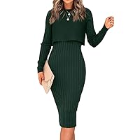 Ezbelle Women's Long Sleeve Sweater Dresses 2 Piece Outfits Sets Ribbed Knit Crop Tops and Tank Bodycon Midi Dress