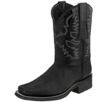 TEXAS LEGACY Mens Black Western Leather Cowboy Boots Rodeo Saddle Square Toe