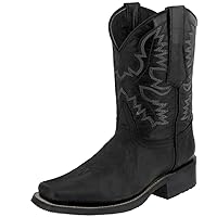 Texas Legacy Mens Black Western Leather Cowboy Boots Rodeo Saddle Square Toe