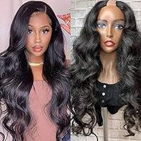 200% Density U Part Wig Body Wave U Part Human Hair Wigs Brazilian Hair None Lace Middle Part Wigs For Women Natural Color Brown Color (22inch 200%Density, #Natural Color)