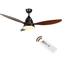 Simple Deluxe ANKEE Ceiling Fans, 52’’ Ceiling Fan with LED Frosted Light and Remote Control，Brushed Nickel Finish Blades for Living Room Kitchen Bedroom Dining Room, Brown-black