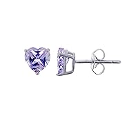 Sterling Silver Rhodium 8x8mm AAA Lavender Heart Solitaire Stud