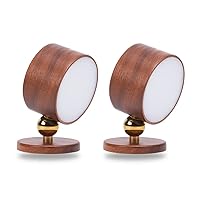 LANDGOO Wooden LED Wall Sconce Set of 2, 360° Rotatable Dimmable Wall Lights Rechargeable Battery Operated Magnetic Night Light for Reading Light Household Bedside Lighting (Sapele Wood 2PCS)