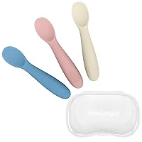WeeSprout Baby Spoons for Self Feeding 6 Months +, Soft & Chew Proof Durable Silicone Utensils for Sensitive Gums & Teeth, Easy Grip Handles & Shorter Length for Little Hands, 3 Pack + Carrying Case