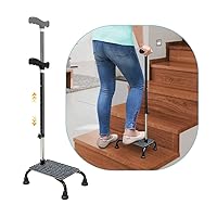 Stair Climbing Cane Half Step Stair Walker Aid Devices Stairway Lift for Elderly Seniors Assist Helper Adjustable 4 Pronged Quad Base Balance Stability Walking Sticks